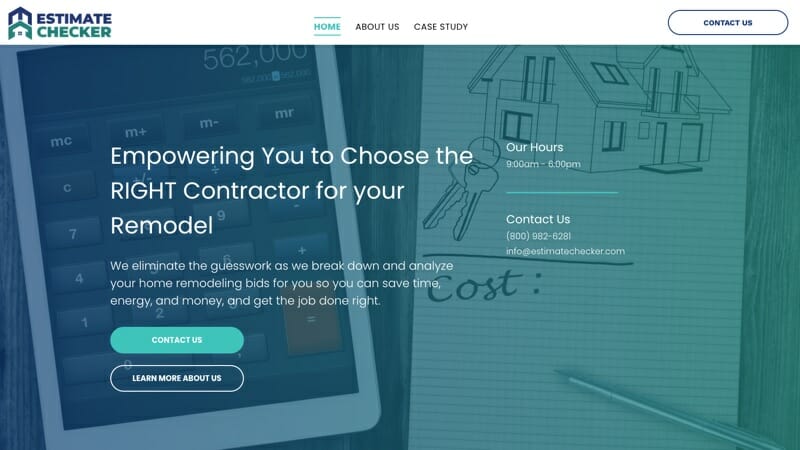estimate checker website home page look estimate checker home page look