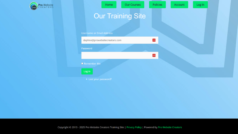 PWC training site when logged out PWC training site when logged out